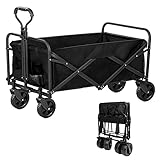 Faltbarer Campingwagen, robuster Stahlwagen, 100 kg Kapazität, tragbarer Strand-/Gartenwagen mit 20,3 cm großen All-Terrain-Rädern