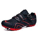 Prodkfe Moutntain Fahrradschuhe Herren Damen MTB Schuhe SPD Mountainbike Schuhe mit Schnalle A Schwarz Rot 42 EU