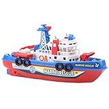 Hapivida Yacht Spielzeug, lustiges Schiffs Badespielzeug elektrisches Feuerboot Spielzeug Feuerwehrbootsmodelle Auto Wassersprühschiff mit Sound und Blitzlicht für Kinder Geschenk