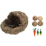 Angoily Handgefertigtes Natürliches Grasnest für Kaninchen und Kleintiere Geflochtenes Ruhehaus Ungiftig zum Kauen und Gemütliches Versteck für Hamster Meerschweinchen Kleintiergehege