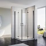 Sonni Falttür Duschwand Eckeinstieg Duschkabine 90x90 cm Schwarzes Dusche Duschabtrennung Nano 6mm Glas 180º Faltdusche Höhe 195 cm Drehfalttür