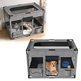 UISEBRT Welpenauslauf Freilaufgehege,Welpengehege aus Oxford-Gewebe,atmungsaktives Netz mit Reißverschluss & Seitentasche,Laufstall Laufgitter Indoor für Hunde Katzen,85x65x64.5cm Rechteck