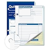 1 Stück A6 Quittungsblock Durchschreibend Rechnungsblock Kleinunternehmer 2 x 50 Blatt gelocht für Kleinunternehmer Vereine Selbständige