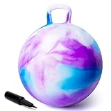 INPODAK Hüpfball für Kinder, Sprungball 45 cm, Kinder Hüpf Ball 3 4 5 6 Jahre,18' Hopper Ball, Trichterball mit Griff Lila Blau Wolke