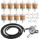 Kraftstofffilter, 20 pcs Benzinfilter Kit, Universal 8mm Sprit Filter, Benzinfilter RasenmäHer, mit 10 Filtern Und 8 Schlauchschellen und Ventil, für Motorrad, Roller Mofa, Auto