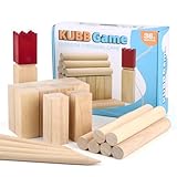 BOPEUY Wikingerschach Holz Outdoor, Kubb Spiel Holz Rasenschach, Wikinger Spiel Kubb Wikingerschach Schwedenschach für Kinder Erwachsene Outdoor Spiele