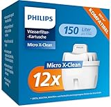 Philips Water Wasserfilter-Kartuschen, 12er-Pack, Brita-kompatibel, reduziert MIKROPLASTIK, CHLOR, KALK, SCHWERMETALLE
