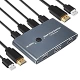 KVM Switch 4K 60Hz, Aluminium KVM Switch USB HDMI Umschalter für 2 Computer teilen 1 HD Monitor und Tastatur, Maus, Drucker, U-Disk