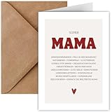 Karte Mama mit Umschlag | Klappkarte A6 Super Mama | Muttertagskarte | Glückwunschkarte Mama Geburtstag, Muttertag | Karte für Mama zum Danke sagen | Geburtstagskarte Mutti (Super Mama Eigenschaften)