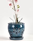 vensovo 12,7 cm Keramik-Orchideentöpfe mit Löchern und Untersetzern – 1 Stück kleine Keramik-Orchideen-Pflanztöpfe zum Umtopfen, Pflanzen-Blumentöpfe für Orchideen drinnen und draußen, fördert die