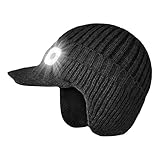 Pzuryhg Mütze mit abnehmbaren Ohrenklappen, LED-Mütze für Ihn, USB-Mütze mit Licht, Winter-LED-Mütze, wiederaufladbare Leuchtmütze, Mütze mit LED-Licht, gestrickte Wintermütze, LED-Mütze mit Licht