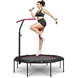 LIFERUN Mini Trampolin Indoor Erwachsene Ø128cm, Fitness Trampoline Klein,Jump Rebounder Workout,Tragfähigkeit 150kg,Stabiler Leise Gummiseilfederung,Höhenverstellbaren Griffen,Zuhause, Rot