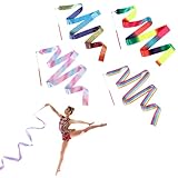 Hpmjz 4 Stück 2M Bänder Gymnastikband Gymnastikband Kinder mit Stab Wirbelnden Baton Stange Tanzen Streamer Rhythmische Sportgymnastik Band Tanzbänder Regenbogen Bänder für Künstlerische Talentshows
