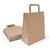 Inoverse 250 Stück Papiertragetaschen, Geschenktüten, 22+10x28 cm Papiertüten mit Henkel, Braun Kraftpapier Tüten, Papier Tragetasche, Papiertaschen, Papiertüten Klein