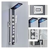 Duschsystem Set Schwarz LED Duschpaneel Wasserfall Regendusche Wasserhahn Set SPA Massagestrahl Bad Duschsäule Temperaturanzeige Mischbatterie Turm Wasserfall Dusche für Badezimmer