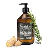 Jean & Len Hand & Body Wash Rosemary und Ginger, reinigt und pflegt die Haut, Würzig-frischer Duft, Duschseife, Flüssigseife ohne Silikone, Parabene & Mikroplastik, Glasflasche 500 ml