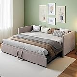 Poeahu Schlafsofa 90/180x200cm mit Lattenrosten, Polsterbett mit Ausziehbett, Mehrzweck Schlafsofa，Klappsofa 2-Sitzer mit Rückenlehne AUD Schlaffunktion, Samt, ohne Matratze (Grau, 213 x 183 x 74 cm)