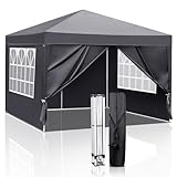 LEADZM Pavillon 3x3m Pop-up Faltpavillon,Wasserdichter,Winterfest,Höhenverstellbar,UV Schutz 50+,Gartenzelt,Partyzelt,Camping,Stahlrahmen,mit 4 Seitenteilen,Dunkelgrau