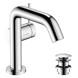 hansgrohe Tecturis S Fine - Waschtischarmatur mit Push-Open Ablauf, energiesparend (CoolStart), Wasserhahn Bad mit Auslauf Höhe 110mm, Mischbatterie Waschbecken wassersparend (EcoSmart+), Chrom