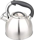 Kamberg Design 0008113 – Wasserkocher/Teekessel 3 Liter – Edelstahl – Ergonomischer Griff – Für alle Herdarten, auch Induktion, Stainless Steel, 3 liters, grau