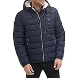 Tommy Hilfiger Herren Midweight Sherpa Lined Hooded Water Resistant Puffer Jacket Mantel, Tommy Logo Tech Navy, XXL