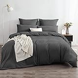 Soifox Bettwäsche 200x220 Grau Anthrazit - bettwäsche-Sets aus Mikrofaser bügelfrei & knitterfrei Bettbezug 200 x 220 Set mit 80x80 cm Kissenbezug 2er Set Bettwasche mit Reißverschluss