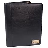 Catwalk Collection Handbags - Damen A5 Leder Notizbuchtasche - Schreibmappe mit Reißverschluss - Passend für Tablet und Notizbuch - Angela - Schwarz