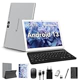 2024 Neueste Tablet 10 Zoll 4G LTE( Dual SIM Karten Slot) 2.4G WiFi, Android 13 Tablets, Octa-Core 4GB RAM 64GB ROM (TF 512GB), 13MP Kamera, GMS 2 in 1 Tablet PC mit Tastatur Stift und Hülle, Silber