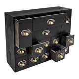 PattenlLevi Apothekerschrank mit Schubladen 14 Vintage-Apotheker-Schubladen Holz Kommode Organizer Geschenk für Zuhause & Büro Katalogschrank, Aufbewahrung für Schmuck, 53 * 16 * 42.4cm (Schwarz)