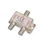 2-Fach SAT & BK-Verteiler Splitter F-Serie, 5-2400 MHz 85 dB, voll geschirmt, Unicable & HD tauglich für Satelliten-Anlagen DVB-S2, BK, UKW Radio, DC-Durchlass, Fernseh-Verteiler, Stamm-Verteiler