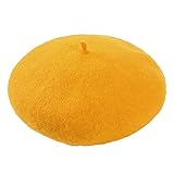 French Ht Damenmütze aus Wolle, einfarbig, verstellbar, für Herbst und Winter, gelb, Einheitsgröße