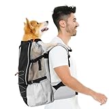 Pawaboo Hunderucksack, Hunde Reisetasche für Kleine Mittlere Rassen, Verstellbar Atmungsaktiv Netz, Welpenrucksack mit Brustgurt, Ergonomisch Haustier Hund Tragetasche für Wandern Reisen Camping, L