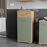 Forte Champ Kommode 40, Moderne Badkommode 40, 1-türig, 1 Schublade, Holzwerkstoff, Artisan Eiche Holzdekor mit Salbei, 40,1 cm breit x 87,6 cm hoch x 28,9 cm tief