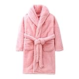Morgenmantel Kinder Fleece Bademantel Langarm Rüschen Schlafanzug Mädchen Jungen Winter Warm Roben Teenager Flanell Kinderbademantel Kuschelig Warmen Und Weichen Pyjamas Kleinkind (Pink, 8-9 Years)