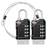 AspenSport 4-stelliges TSA Schlösser 2er Set – Höhere Sicherheit für Kofferschlösser, Reisegepäck, Zahlenschloss, Kabelschloss, Vorhängeschloss mit Stahlseil (Schwarz)