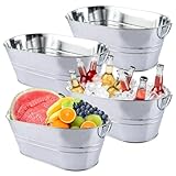 APACALI 4 Stück Verzinkter Stahl Getränkekühler mit Schaufeln, Zinkwanne, Getränkewanne Sektkühler, Flaschenkühler, Kühlwanne, Eiskübel, Eiseimer für Garten-Party