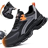 Gsutenmre Stahlkappenschuhe für Herren und Damen, leichte Arbeitsschuhe, unzerstörbare Sicherheits-Sneaker, pannensicher, Konstruktionsschuh, Verbundzehen-Sneaker, 3071yw-black, 44 EU