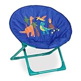 Relaxdays Moonchair Kinder, Dino, faltbar, HxBxT: 47 x 50 x 48 cm, Kinderstuhl draußen & drinnen, Kindersessel, blau