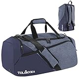Tolaccea 47L Sporttasche Groß Sporttasche Rucksack mit Schuhfach Nassfach Wochen Reisetasche Duffel Bag Fitness Trainingstasche für Herren Damen Gym,Reise,Schwimmen,Sauna,fußball (Blau)