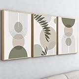 PWAAHDC Wandbilder Wohnzimmer Modern – 3er Set Leinwandbilder mit Rahmen 40x60cm – Große Abstrakte Boho Bilder in Grün – Gerahmte Kunstdrucke für Schlafzimmer & Wohnzimmer Deko