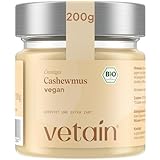 VETAIN Bio Cashewmus Cremig 200g - 100% Bio-Cashewkerne - Reich an Protein & Ballastoffen - Vegan - Ohne Zuckerzusatz & Palmöl - Perfekt als Topping für Müsli, Porridge oder als Brotaufstrich