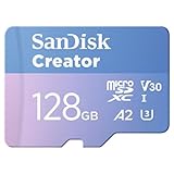 SanDisk Creator microSDXC UHS-I Speicherkarte 128 GB + Adapter (Für Smartphones, Kameras und Drohnen, 5.3K & 4K, A2, C10, V30, U3, bis zu 190 MB/s Übertragung, inkl. 3 Monate Adobe Lightroom)