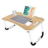 unycos - Betttablett Klappbar, Frühstückstablett mit Griff und Getränkehalter, Serviertisch, Ideal für Lesen und Arbeiten, Auch als Lapdesk Verwendbar 60x40x26 cm (Nussbaum ohne Schublade)
