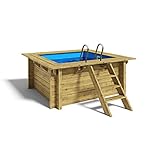 Paradies Pool® Holzpool Lulu Einzelbecken inkl. Zubehör, Edelstahlleiter Tiefbecken, Blaue Folie mit 0,8mm Stärke, Viereck-Pool, 200 x 200 x 104, Menge: 1 Stück