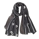 LOIJMK Schal Leinen Damen Baumwolle bestickt Mode schlicht und dünn Schal Schal Kinder Pferde (Dark Gray, One Size)