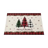Weihnachtliche Tischsets für den Esstisch, 4er-Set, Schneemann mit Baum, rutschfeste Matte, waschbar, hitzebeständig, Küche, Party, Terrasse, rot/schwarz, kariert, 33 x 48,3 cm, VrS622 (Rot,
