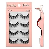 Jane Choi 3D Falsche Wimpern Wiederverwendbare lange, dicke zur Verlängerung der Make-up-, 4 Paar handgefertigte dramatische falsche mit Wimpernclip (G107)