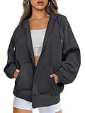 Timuspo Sweatjacke Gefüttert Damen Oversize Baumwolle Fleece Pullover Langarm Frühling Sweatshirt Herbst Y2K Hoodie Dunkelgrau XL