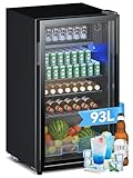 Devoko Getränkekühlschrank mit Glast,93L Minikühlschrank,mit RGB LED Lichtern,verstellbare Einlegeböden, Indoor/Outdoor,für zu Hause, Büro, Partys & Gastro,Minibar, Kühlschrank Schwarz