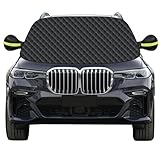 Mengine Frontscheibenabdeckung, Auto Windschutzscheibe Abdeckung mit 9 Versteckten Magneten, Seitenflügel Spiegel & 2 Haken,Eisschutzfolien Frost Guard Fit für Autos und SUVs (Schwarz, 157 * 126cm)